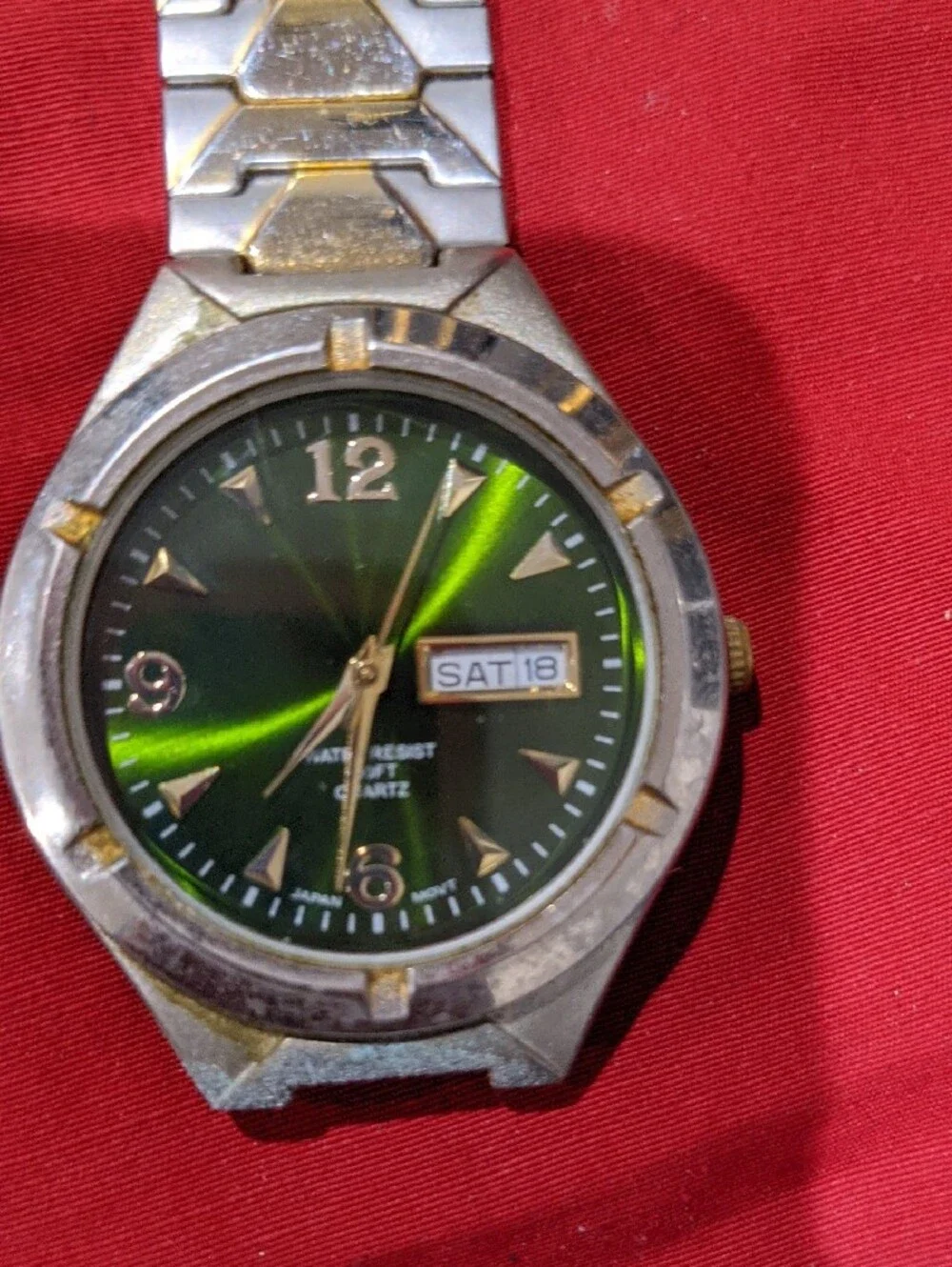 Men's Green Dial Stainless Steel Watch - Missing Strap On One End